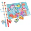 2 Cannes A Peche 43 Cm Bois Avec Moulinet + 10 Poissons Bois