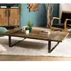 MACABANE Table basse multi-planches en bois massif cerclée métal L161