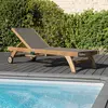 MACABANE Bain de soleil avec roulettes en teck massif et textile