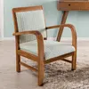 MACABANE ERIS - Fauteuil bois teck scandi tissu bleu clair "pétales"
