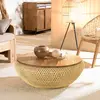 MACABANE Alida - table basse ronde 80x80cm en rotin beige plateau amovible