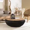 MACABANE Alida - table basse ronde 100x100cm en rotin noir plateau amovible