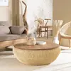 MACABANE Alida - table basse ronde 100x100cm en rotin beige plateau amovible