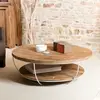 MACABANE Table basse coque 2 plateaux en teck recyclé métal blanc D100