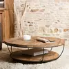 MACABANE Table basse coque 2 plateaux en teck recyclé métal noir D100
