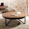 MACABANE Alida - Table basse ronde 90x90cm plateau teck recyclé pied métal noir