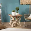 MACABANE Laly - Table d'appoint nature - plateau carré 55x55cm Teck pieds bois flotté