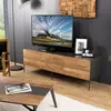 Macabane Meuble TV portes tiroir en teck recyclé pieds métal gris anthracite