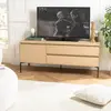 MACABANE MAXENDRE - Meuble TV naturel 1 porte 2 tiroirs pieds métal no...