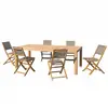 MACABANE Table de jardin et chaises en teck et textilene taupe 6/8 personnes