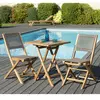 Table de jardin et chaises en teck et textilene 2 personnes