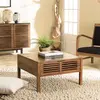 MACABANE Table basse carrée 70x70cm en bois de manguier 2 tiroirs ajourés