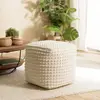 Macabane CHARLES - Pouf carré en laine texturée couleur ivoire