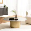 MACABANE James - table basse ronde 110x110cm plateau métal noir pied strié doré