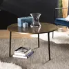 MACABANE Jonas - table basse ronde 80x80cm plateau aluminium doré pieds noirs