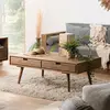 MACABANE ANDREW - Table basse marron scandi rectangulaire 4 tiroirs bois Sapin