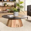 Table basse ronde en bois recyclé noir - MACABANE ANDREA - 90x90cm