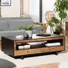 MACABANE Table basse 4 tiroirs 1 niche en pin recyclé naturel et noir L135
