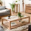 MACABANE Table basse 1 plateau verre 1 plateau bois en pin recyclé L140
