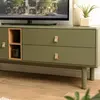 ETHAN - Meuble TV vert 1 porte, 2 tiroirs et 2 niches en bois naturel