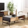 MACABANE Charlie - table basse marron et noire 2 tiroirs 1 niche pin pieds métal