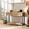 MACABANE CHARLIE - Console bois marron 2 tiroirs 1 étagère cannage pieds métal