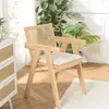 MACABANE Fauteuil bois d Hévéa assise tissu blanc dossier rotin naturel