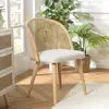 MACABANE Agathe - chaise bois d'hévéa dossier arrondi rotin assise tissu blanc