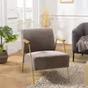 MACABANE Albane - Fauteuil lounge tissu taupe métal doré accoudoirs bois