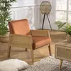Macabane ALBANE - Fauteuil velours orange pieds bois et accoudoirs rotin