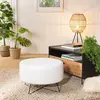 MACABANE Pouf rond tissu bouclette blanc pieds croisés métal noir