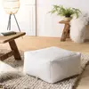 MACABANE ALBANE - Pouf carré 53x53cm tissu bouclette blanc