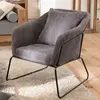 MACABANE Fauteuil en tissu velours cotelé gris anthracite pieds évasés en métal