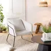 MACABANE Fauteuil tissu bouclette blanc pieds évasés métal noir