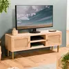 MACABANE ADELE - Meuble TV 2 niches 2 portes toile de jute pieds métal doré