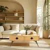MACABANE Haby - table basse 2 tiroirs pin couleur naturelle pieds métal vert
