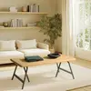 MACABANE Haby - table basse plateau en pin et pieds tréteaux en métal vert