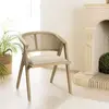 MACABANE Pierre - chaise en bois assise tissu couleur lin dossier rotin naturel