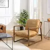 MACABANE GASTON - Fauteuil incliné vintage structure bois cuir marron