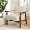 MACABANE Gaston - Fauteuil tissu bouclette écru structure et accoudoirs en bois
