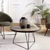 MACABANE Julia - table basse ronde 70x70cm mocha pieds épingles métal noir
