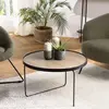 MACABANE Fleur - table basse ronde 60x60cm mocha pieds asymétriques métal noir