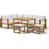 BOCARNEA Salon de jardin d'angle modulable - Bois d'acacia - 6 personnes - LEVATA DINING - Blanc cassé + Housse
