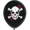 Sachet de 8 ballons noirs Tête de Mort & Roses fuchsia