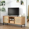CASAME Calicosy Meuble TV 2 Portes avec Cannage Rotin et 2 Niches en bois Beige