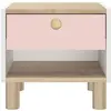 BUT Chevet 1 tiroir 1 niche ROMY imitation chêne, rose et blanc