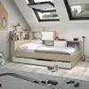 GAMI Lit Gabin avec rangements et tiroir - 90 x 200 cm - Coloris : chêne et blanc