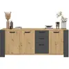 Parisot Buffet 3 portes 3 tiroirs STAN 220cm imitation chêne artisan et gris