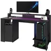 Parisot Bureau gaming LED - Grande zone de jeu - Noir - L 152 x P 61,5 x H 86,7 cm - GAMING