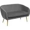 ATMOSPHERA Banquette 2 places en Velours Gris plissé et pieds en métal doré